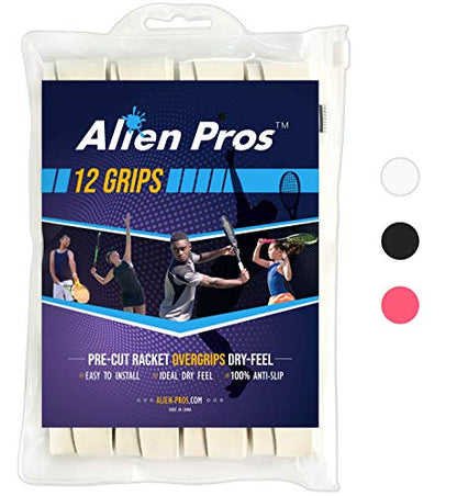 ALIEN PROS Tennis Racket Grip Tape - Precut and Dry Feel Tennis Grip - Tennis Overgrip Grip Tape Tennis Racket - Wrap Your Racquet for High Performance - color: 12-Pack White