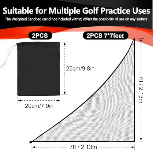 15x30ft Golf Net(4 Buttons, 10 Straps and 1 Rope), 10x10ft Soccer Net(Installation Rope Included), 7x7ft Golf Side Net(2 Park) - size: Shank7x7ft