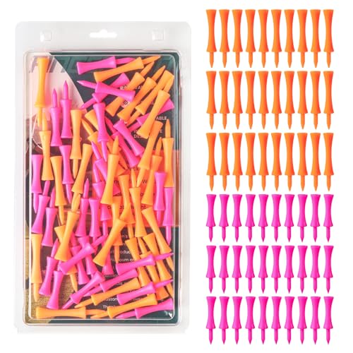 VEASAERS Golf Castle Tees Plastic Step Down Unbreakable Mixed Value 60 Count, 2 3/4, 2 1/4, 1 1/2 Inch Tee Length Pack Available for Practice - color: Orange+Pink