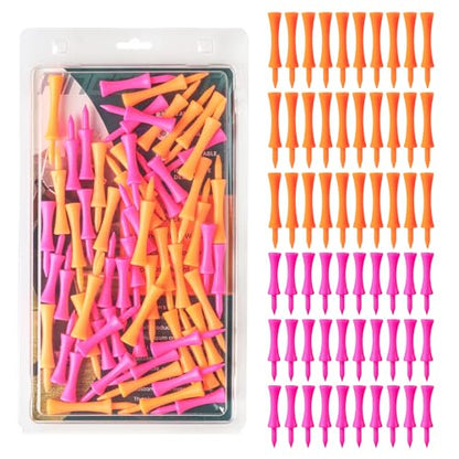 VEASAERS Golf Castle Tees Plastic Step Down Unbreakable Mixed Value 60 Count, 2 3/4, 2 1/4, 1 1/2 Inch Tee Length Pack Available for Practice - color: Orange+Pink