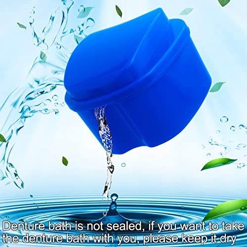 Dental Retainer Cup Holder Mouthguard Cleaning Case with Strainer Basket, Denture Bath Box Storage Cup Holder for Travel Cleaning - Dark Blue