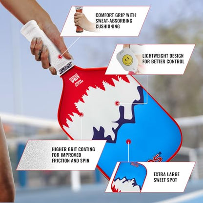 SCS Carbon Fiber Pickleball Paddle – USAPA Approved 2024 – Lightweight, Enhanced Spin, Sure-Grip Handle – Evo-Lite Series for Intermediate Players - color: Peak