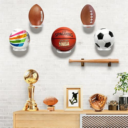 Basketball Holder Wall Mount, Acrylic Football Display Rack, Clear Ball Storage Hanger Wall Mount, for Football, Basketball, Volleyball, Rugby and Soccer - color: 4 Pack Transparent