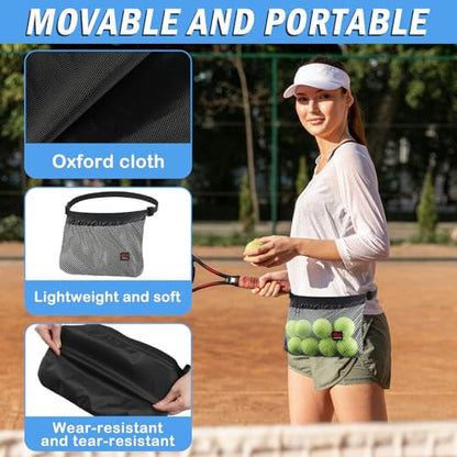 Tennis Ball Band Holder, Pickleball Ball Waist Bag with Adjustable Belt, Tennis Waist Storage Pouch, Mesh Waist Hip Ball Bag Pouch Carrier, Holding 8-10 Balls for Tennis, Pickleball, Golf Accessories