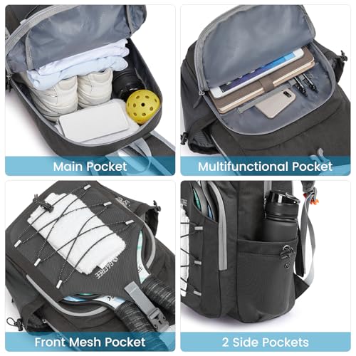 G4Free Pickleball Bag, Pickleball Backpack for Women and Men, Padel Bag Fits 2 to 4 Paddles, Gifts for Pickleball Lovers - color: Dark Grey