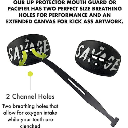 DAMAGE CONTROL Pacifier Mouthpiece – Football Mouthguard with Helmet Strap, Protects Teeth, Jaw & Mouth – Mouth Piece for Sports, No Boiling, Allows Airflow – Gear for Adults & Youth (Savage) - color: Savage