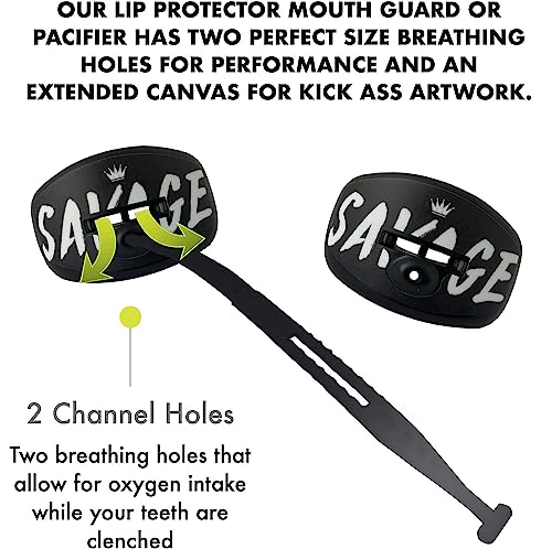 DAMAGE CONTROL Pacifier Mouthpiece – Football Mouthguard with Helmet Strap, Protects Teeth, Jaw & Mouth – Mouth Piece for Sports, No Boiling, Allows Airflow – Gear for Adults & Youth (Savage) - color: Savage