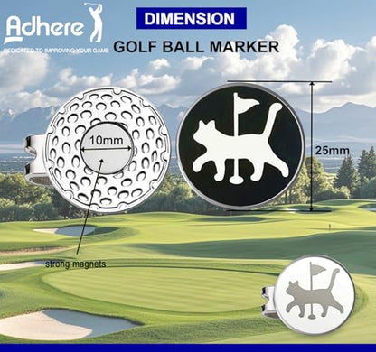 Adhere Golf Ball Markers Personlized Double Side Cute cat Logo Enamel with A Magnetic Hat Clips,A Premium Golf Gifts. - color: H-Walking Cat White+Black