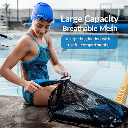 Sporti Swimming Equipment Bags, Mesh Drawstring Backpack,Swim Bag for Swimmers,Mesh Backpack for Beach - color: Aqua, style: 2. Mesh Bag With Zipper Pocket