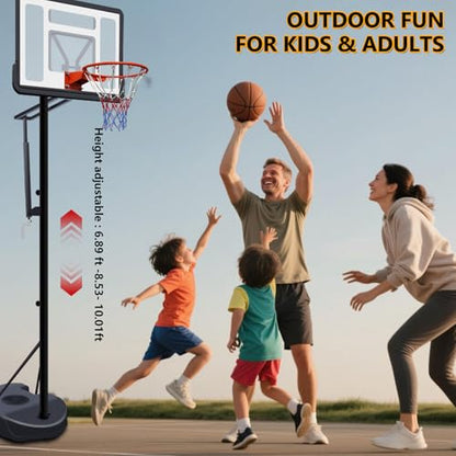 Portable Basketball Hoop, 7-10ft Height Adjustable Basketball Goal System for Youth Adults, Shatterproof Backboard & Crank Handle, Outdoor Basketball Hoop for Driveway