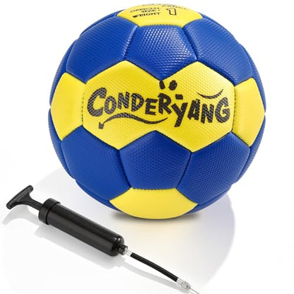 Handball Ball with Pump Needle PU Blue and Yellow Hand Ball Balls Single Handball Attractive and Durable Design for Youth League Game Training Practice - size: 5.9 Inch，Size1