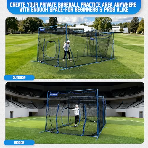 20ftx10ftx8ft Baseball Softball Cage with Hitting Net,Dual Sided 7-Ply Netting for Batting/Pitching/Fielding,Heavy-Duty Metal Frame and Windproof Ropes for Backyard Outdoor Indoor