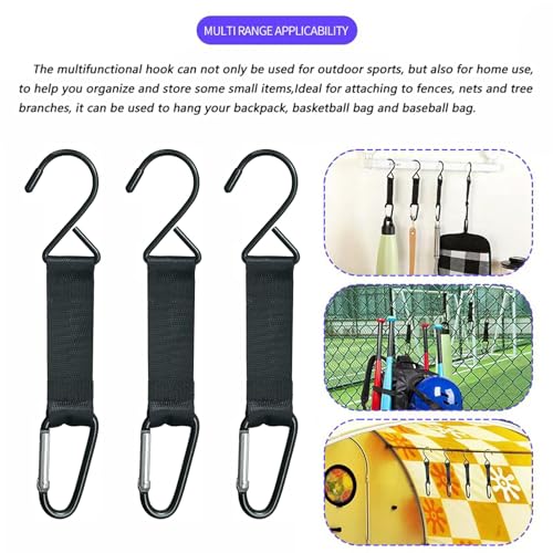 Carabiner Fence Hooks, Fence Hook for Tennis Baseball Bag, Hanging Nylon Safety Metal Buckle Hooks for Outdoor Sports Backpacks Water Cups Camping Equipment