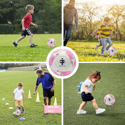 Soccer Ball Size 3/4/5 with Pump & Needle, Sofu PU Soccer Ball Kit for Indoor Outdoor Practicing Training Playing Game Gift Boys Girls Teen Play (Official Size 3)