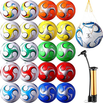 Lunmon 20 Pcs Soccer Balls Bulk with Pump and Net Bag Sport Ball Size 4/5 Outdoor Deflated Soccer Ball for Youth Adult Training Practice Game Match Sports Birthday Gift Party