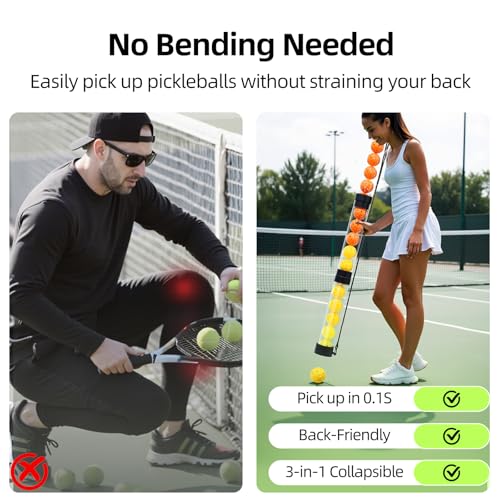 17 Balls Collapsible Pickleball Ball Retriever, Tennis Ball Retriever, Pickleball Pickup Tube with Shoulder Strap, Lightweight & Durable Ball Retriever for Easy Pickup, Collection, Carry, Storage