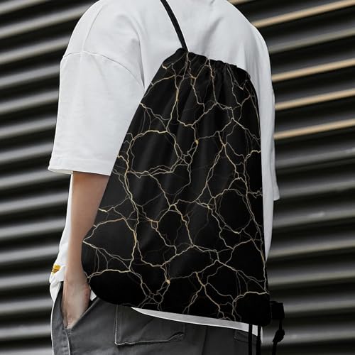 Sports Drawstring Sackpack Lightweight Backpack Waterproof for Training Gym Yoga Beach Men Women String Bag, Gold Black Marble Bags - color: Picture (356)