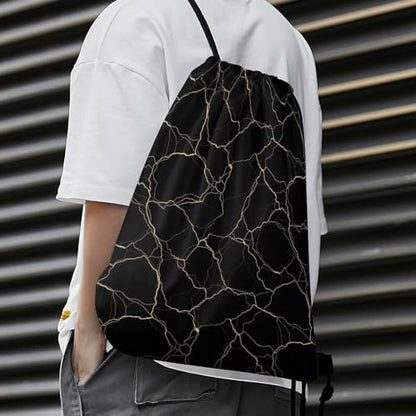 Sports Drawstring Sackpack Lightweight Backpack Waterproof for Training Gym Yoga Beach Men Women String Bag, Gold Black Marble Bags - color: Picture (356)