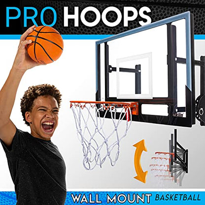 Franklin Sports Wall Mounted Basketball Hoop – Fully Adjustable – Shatter Resistant – Accessories Included Black/White