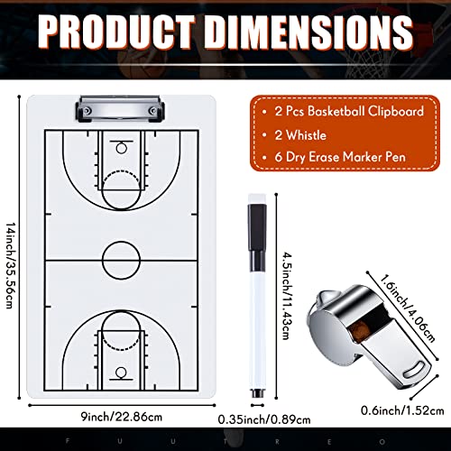 10 Pcs Basketball Clipboards Set for Coaches Include 2pcs 14"x9" Dry Erase Double Sided Basketball Whiteboard Equipment 6 Pcs Dry Erase Marker Pens and 2 Pcs Whistle, Sport Party Themed Gift