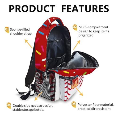 Custom Baseball Drip Backpack for Children Teen Kids School Supplies for Boys Girls, Casual Red Bookbag for Preschool Elementary Kindergarten Vacation Travel Picnic - color: Red