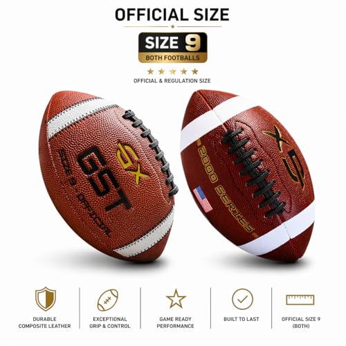 Official Size 9 Football, 2000 Series Collection, Premium Leather Construction, American Football with Ball Pump, College Regulation Size