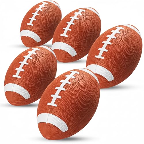 PlayBolt 6-Inch Mini Footballs for Kids (Pack of 5) - Inflatable PVC Football Toys for Boys & Girls w/Hand Pump, Easy to Grip Small Sports Balls for Backyard, Recess, Party Favor, Indoor/Outdoor - color: Brown