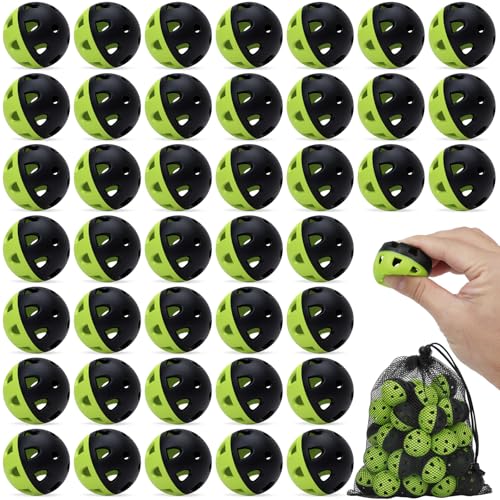 Coopay 20/40/80 Pack Mini Plastic Practice Baseballs, 1.65inch Small Soft Training Balls with Drawstring Bag for Baseball Hitting, Pitching & Batting Training, Indoor & Outdoor - color: Half Color Green/Black, style: 40 Pack