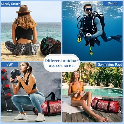KOKKOYA Diving Scuba Surfing Snorkeling Dive Mesh Beach Bag Duffle Bags with Zipper and Adjustable Shoulder Strap 43L and 113L Options for Travel Fitness Camping Swim Gym Gears Balls