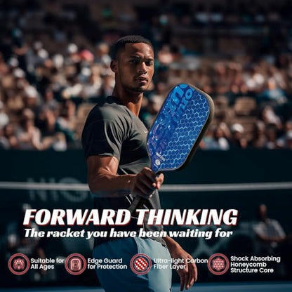 Pickleball Paddles T700 Carbon Fiber Surface Paddle USAPA Approved 16MM High Performance Lightweight Racket with Wide Face Long Grip for Men Women Beginner Starters Partners Couples - color: Single Paddle-Blue