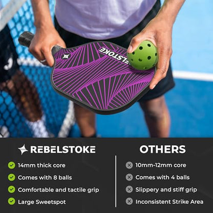 Pickleball Paddles Set of 4 – Premium Fiberglass Paddle Set with 14mm Polypropylene Honeycomb Core – Complete Bundle with 8 Indoor/Outdoor Balls & Carry Bag – for Beginners to Advanced - style: Abstract Lines