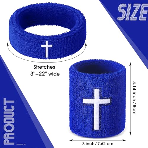 Soulchen 4 pcs Cross Bicep Bands Wrist Bands Christian Arm Sweat Wristbands Absorbent Armband for Men Women Football Baseball Players Sports Activities Supplies - color: Blue