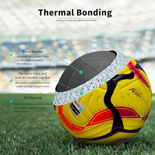 Soccer Ball Size 5,4 – Thermal Bonded Waterproof PU Leather, Professional Training & Match Ball for Youth & Adults, with Pump & Bag, Training Gift Set - color: yellow
