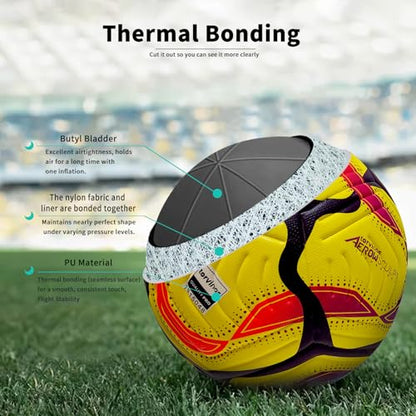 Soccer Ball Size 5,4 – Thermal Bonded Waterproof PU Leather, Professional Training & Match Ball for Youth & Adults, with Pump & Bag, Training Gift Set - color: yellow