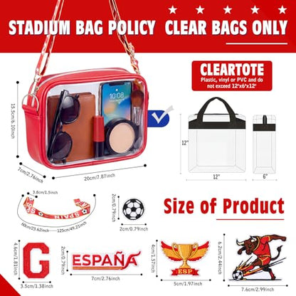 Clear Soccer Bag for Stadium Events Soccer Match Approved Transparent Purse with DIY Patches Concert Sport - style: Spain