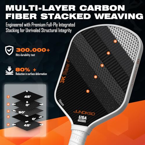 Professional Pickleball Paddles- T700 Carbon Fiber Pickle Racket- 3K Raw Carbon Frosted Surface for Enhanced Spin and Friction - USAPA Approved Offensive Long Paddle for Intermediate Advanced Players - color: white
