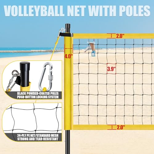 Portable Volleyball Set for Backyard Outdoor - Professional Volleyball Net with Poles, Includes Volleyball, Hammer, Boundary Lines & Carry Bag for Easy Setup