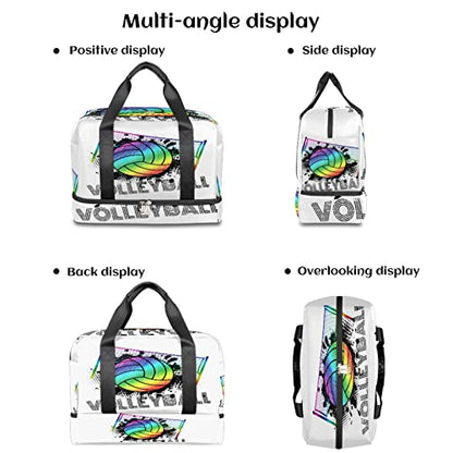 AUUXVA Rainbow Volleyball Sports Gym Duffel Bag with Shoes Compartment, Sport Ball Travel Bag for Men, Women, Boys, Girls, Teens, Overnight, Weekend, Yoga, Workout, Training Handbag