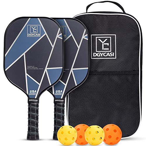 YC DGYCASI Pickleball Paddles Set of 2, USAPA Approved Carbon Fiber Pickleball Set, Lightweight Pickle Ball Rackets 2 Pack, 2 Outdoor Pickleball, 2 Indoor Pickleball, 1 Pickleball Bag - color: Silver