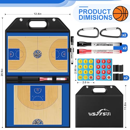 Magnetic Basketball Coaching Board | Foldable Leather Basketball Clipboard Kit for Coaches | Professional Basketball Tactic Board | Dry Erase Strategy Whiteboard | Carry Handle | Lightweight