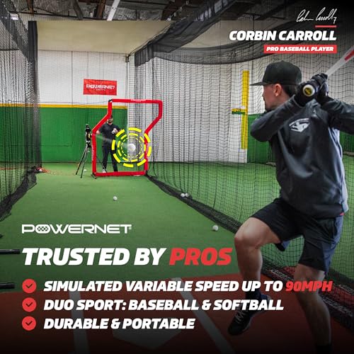PowerNet Launch F-lite Softball & Baseball Pitching Machine, Dimpled Practice Balls, Bucket of Baseballs, Coaching Bucket Bundle for Pitching Machine, Baseball Training Equipment