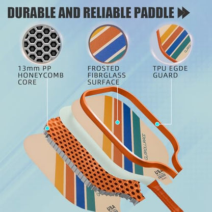 Pickleball Paddles Set of 2 | 4 Pickleball Rackets, USAPA Approved Pickleball Set, Fiberglass | Carbon Fiber Surface & 13 mm PP Honeycomb Core,4 Indoor & Outdoor Pickle Balls