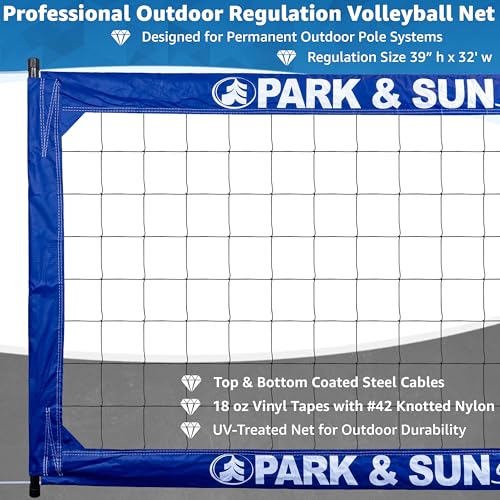 Park & Sun Sports Regulation Size Indoor/Outdoor Professional Volleyball Net with Steel Cable Top and Bottom, Blue, One Size