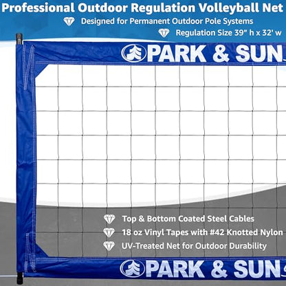 Park & Sun Sports Regulation Size Indoor/Outdoor Professional Volleyball Net with Steel Cable Top and Bottom, Blue, One Size
