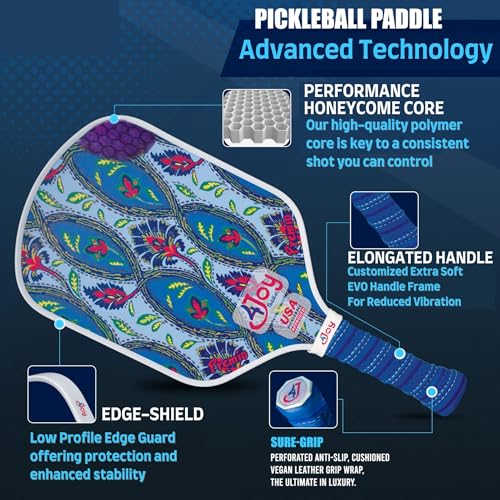 4Joy Pickleball Paddle Premio Series - Thermoformed Premium T700 Carbon Fiber Pickleball Paddless - Professional Pickleball Rackets for Women & Men - 16mm Honeycomb Core - USAP Approved - style: Union Pack: Damask & Palm