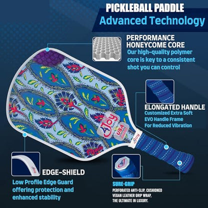 4Joy Pickleball Paddle Premio Series - Thermoformed Premium T700 Carbon Fiber Pickleball Paddless - Professional Pickleball Rackets for Women & Men - 16mm Honeycomb Core - USAP Approved - style: Union Pack: Damask & Palm