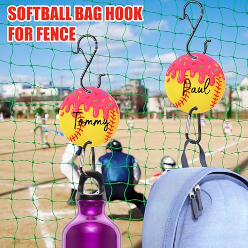 CroBlissful 6 Pcs Bag Hook for Fence Baseball Football Basketball Tennis Team Gifts Bag Clip Sports Backpack Buckle with Acrylic Board for Bat Water Bottle Player Lover Gifts - color: Ice Cream Softball
