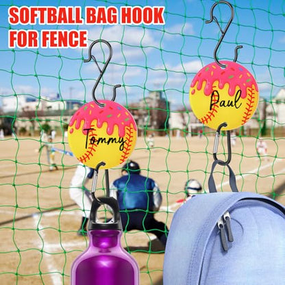 CroBlissful 6 Pcs Bag Hook for Fence Baseball Football Basketball Tennis Team Gifts Bag Clip Sports Backpack Buckle with Acrylic Board for Bat Water Bottle Player Lover Gifts - color: Ice Cream Softball