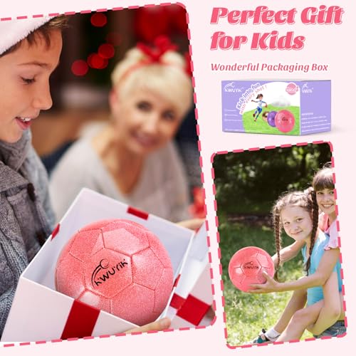 Size 3 4 5 Glitter Pink Gold Purple Soccer Ball with Pump Youth Toddler Soccer Ball for Kids Aged 4-6 6-8 8-12 Training Ball for Teens Boys Girls