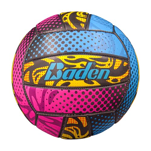 Baden | Fun Design | Official Size & Weight Indoor & Outdoor Volleyball | Bright & Beachy! Soft Touch Synthetic Leather, Durable Stitching |All Ages & Skill Levels - color: Radical Pink, Yellow, Blue